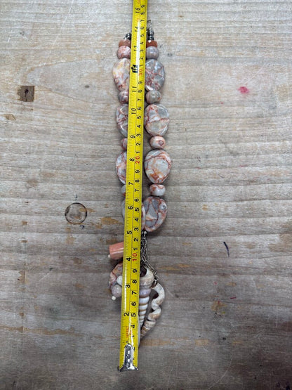 PINK ZEBRA JASPER AND SEASHELL NECKLACE