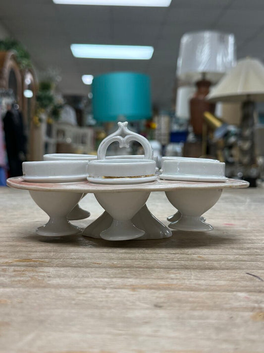 VINTAGE FRENCH EGG CUP HOLDER TRAY W/ SET OF 6 CUPS