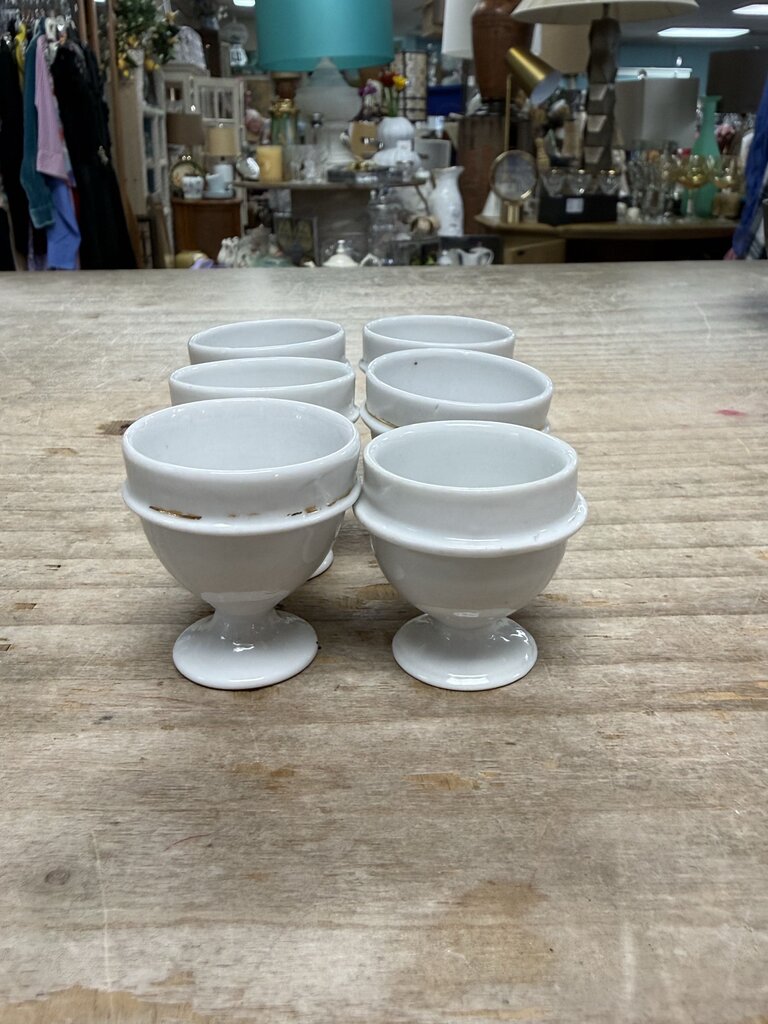 VINTAGE FRENCH EGG CUP HOLDER TRAY W/ SET OF 6 CUPS