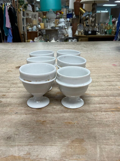 VINTAGE FRENCH EGG CUP HOLDER TRAY W/ SET OF 6 CUPS