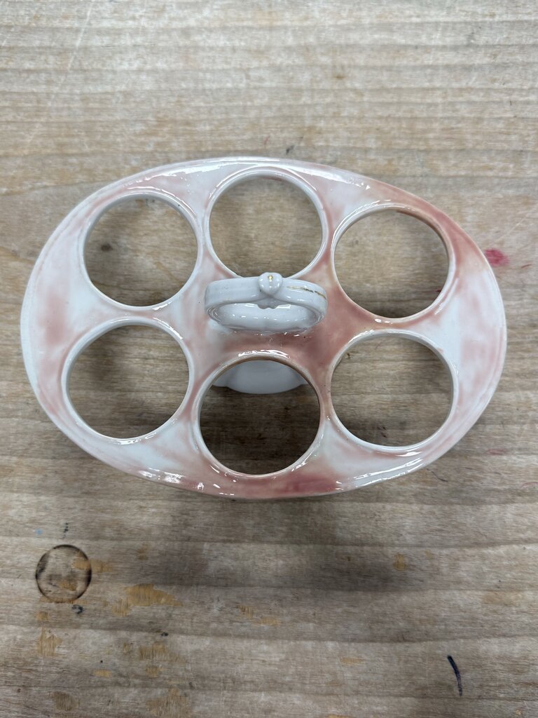 VINTAGE FRENCH EGG CUP HOLDER TRAY W/ SET OF 6 CUPS