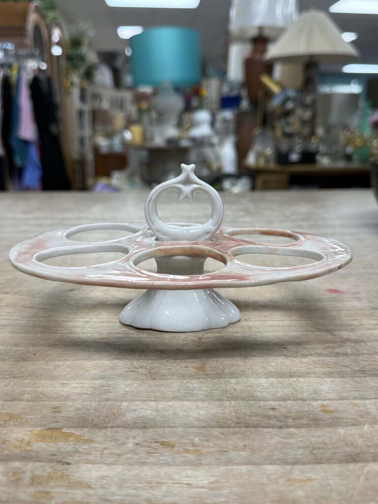 VINTAGE FRENCH EGG CUP HOLDER TRAY W/ SET OF 6 CUPS