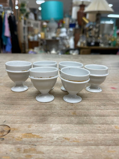 VINTAGE FRENCH EGG CUP HOLDER TRAY W/ SET OF 6 CUPS