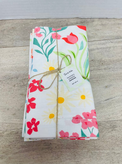 NWT SUR LA TABLE FLORAL NAPKINS SET OF 4 20"x20"