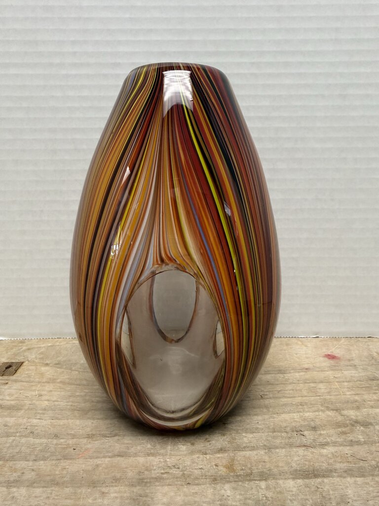 MISSONI RED SWIRL GLASS VASE W/ CIRCLES
