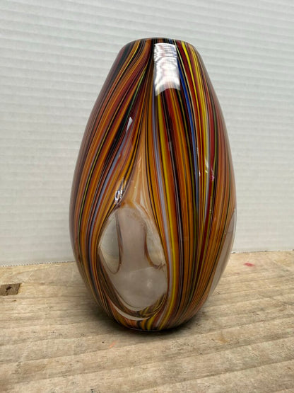 MISSONI RED SWIRL GLASS VASE W/ CIRCLES