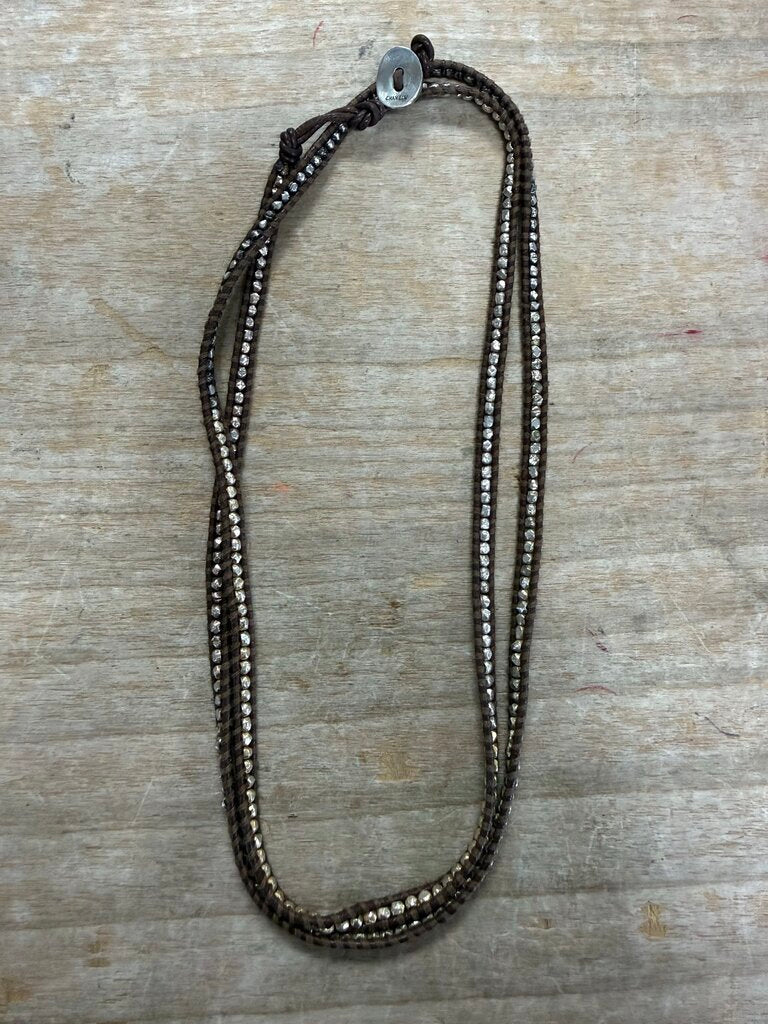 CHAN LUU BROWN LEATHER AND STERLING NECKLACE