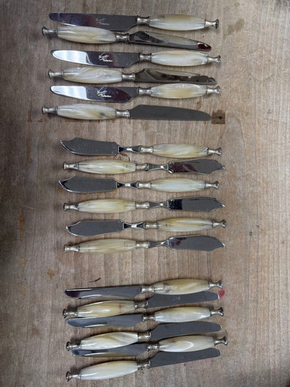 CASA BUGATTI Country 48-Piece Cutlery Set in Mother-of-the-Pearl with 3 serving utensils and 6 made in France spreading knives