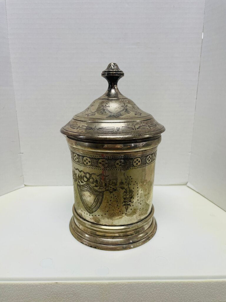 ANTIQUE SILVER PLATE INCISED JAR