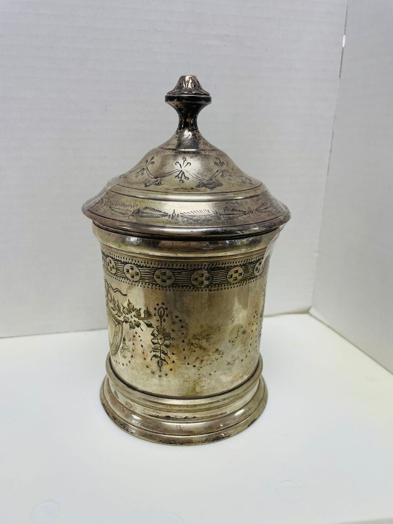 ANTIQUE SILVER PLATE INCISED JAR