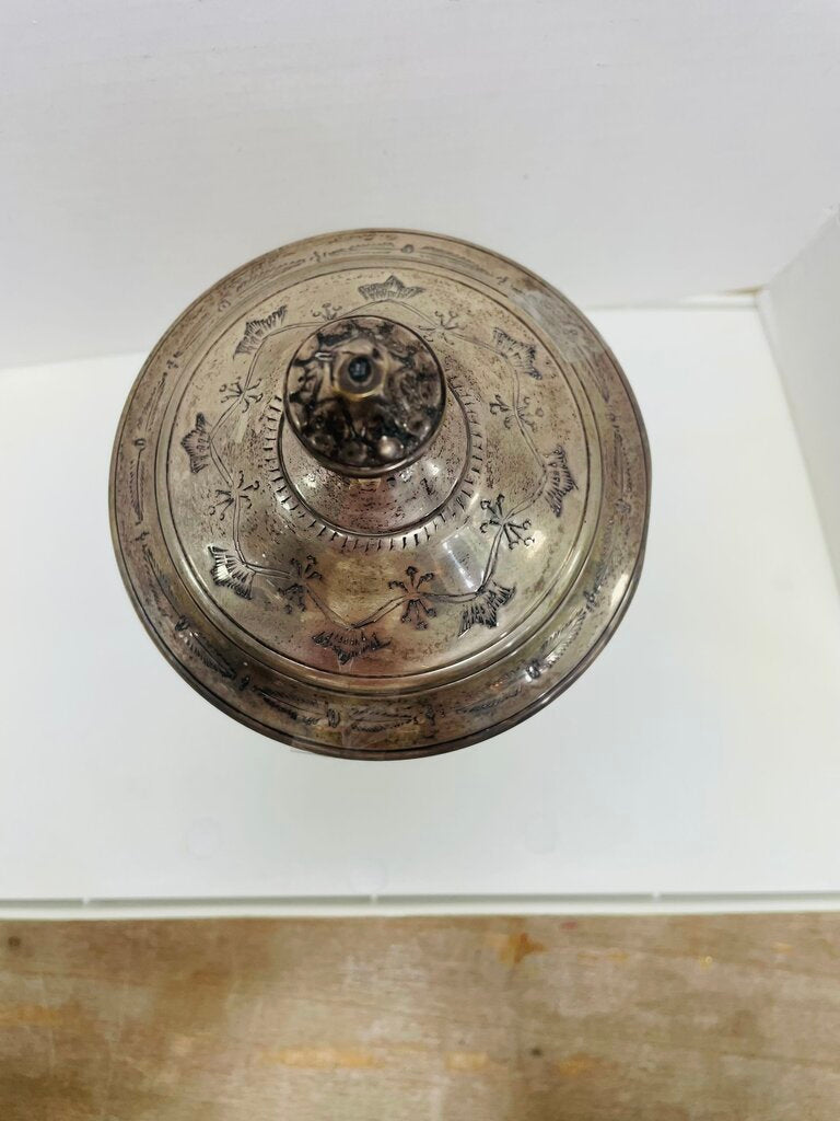 ANTIQUE SILVER PLATE INCISED JAR