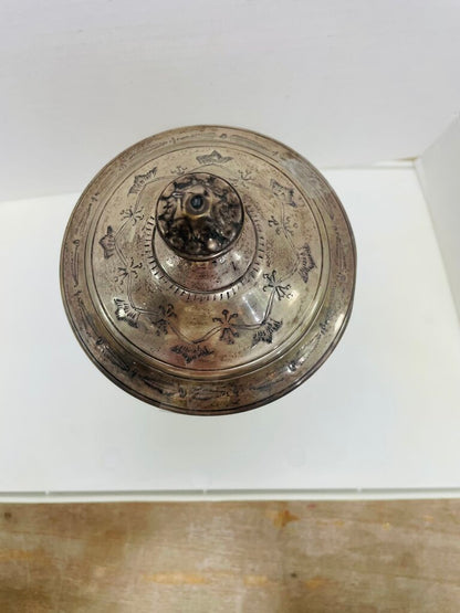ANTIQUE SILVER PLATE INCISED JAR