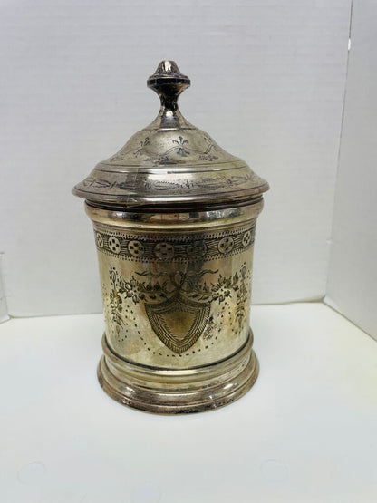 ANTIQUE SILVER PLATE INCISED JAR