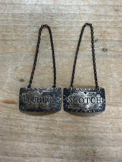 VINTAGE 925 BOURBON AND SCOTCH DECANTER LABEL TAGS