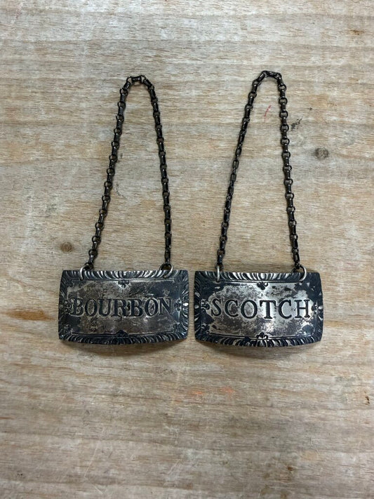 VINTAGE 925 BOURBON AND SCOTCH DECANTER LABEL TAGS