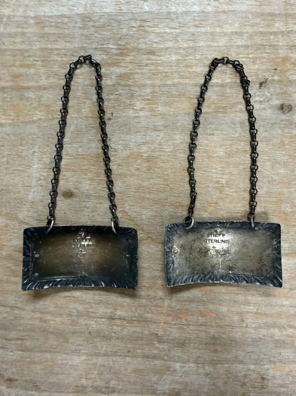 VINTAGE 925 BOURBON AND SCOTCH DECANTER LABEL TAGS