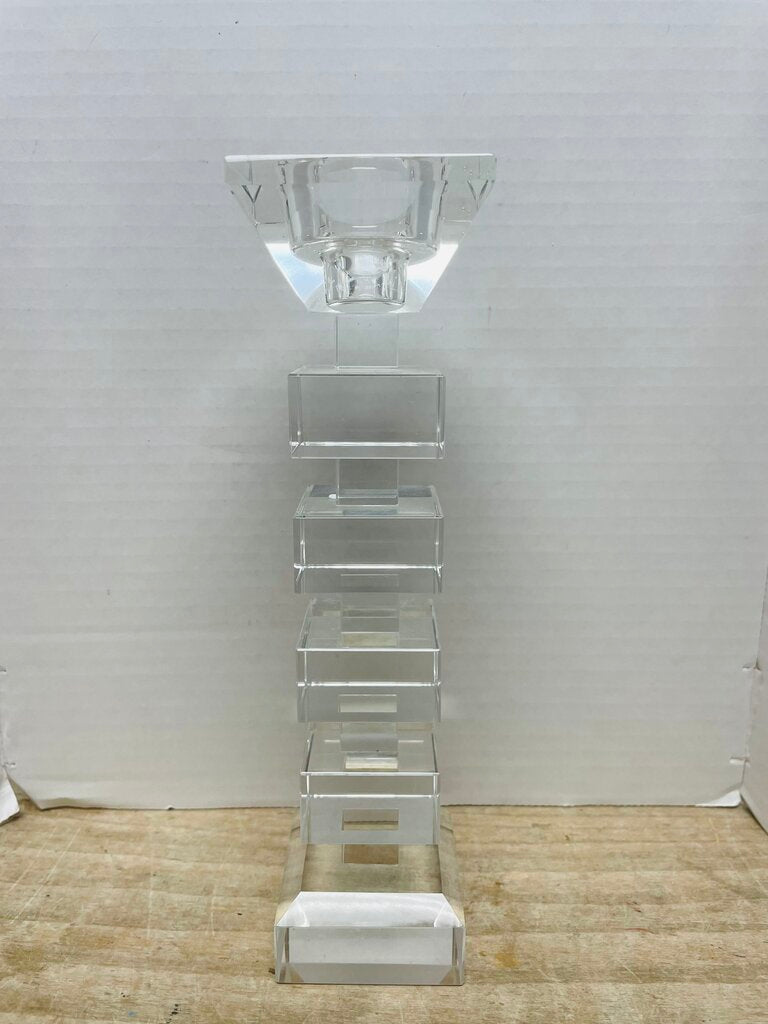 VINTAGE STACKED CUBED CRYSTAL CANDLESTICK