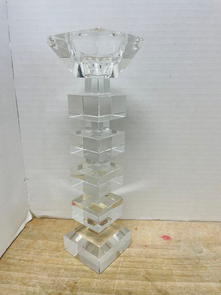 VINTAGE STACKED CUBED CRYSTAL CANDLESTICK