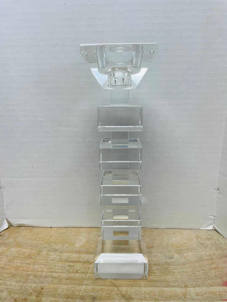 VINTAGE STACKED CUBED CRYSTAL CANDLESTICK