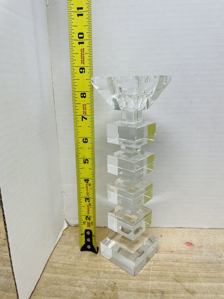 VINTAGE STACKED CUBED CRYSTAL CANDLESTICK