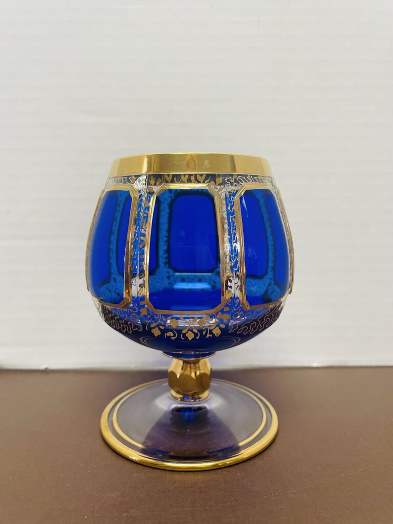 CARNEVALI BLUE AND GOLD SMALL GOBLET 4.5"x2.5"