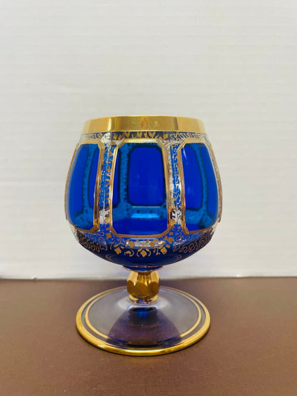 CARNEVALI BLUE AND GOLD SMALL GOBLET 4.5"x2.5"