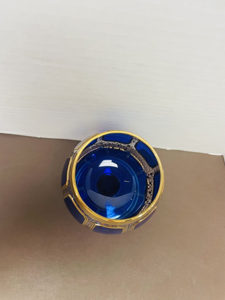 CARNEVALI BLUE AND GOLD SMALL GOBLET 4.5"x2.5"