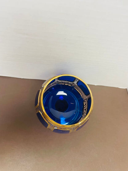 CARNEVALI BLUE AND GOLD SMALL GOBLET 4.5"x2.5"