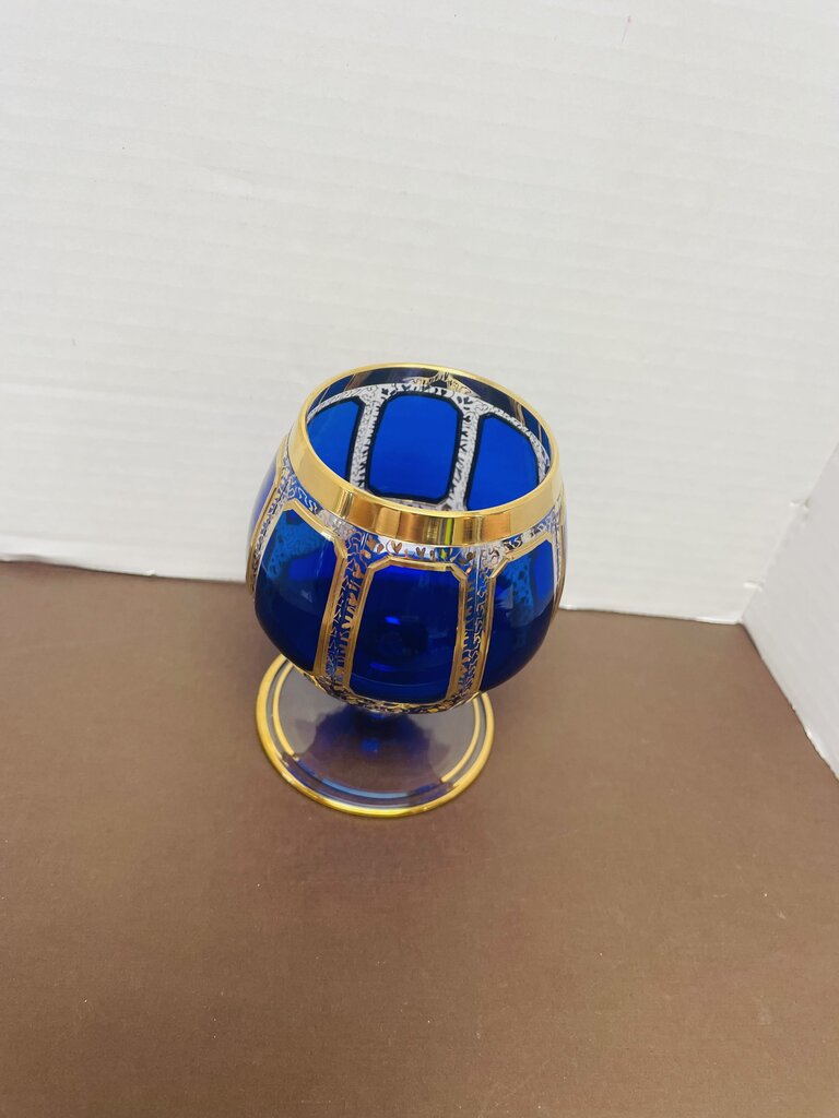 CARNEVALI BLUE AND GOLD SMALL GOBLET 4.5"x2.5"