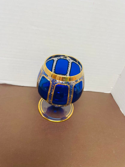 CARNEVALI BLUE AND GOLD SMALL GOBLET 4.5"x2.5"