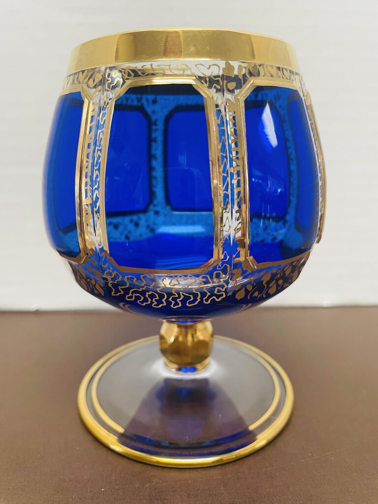 CARNEVALI BLUE AND GOLD SMALL GOBLET 4.5"x2.5"