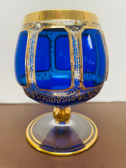CARNEVALI BLUE AND GOLD SMALL GOBLET 4.5"x2.5"