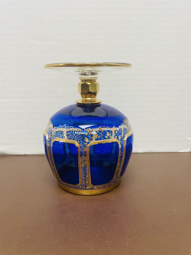 CARNEVALI BLUE AND GOLD SMALL GOBLET 4.5"x2.5"