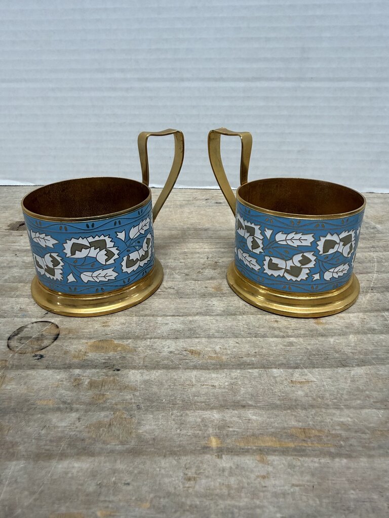 VINTAGE CLOISONNE TEA GLASS HOLDERS SET OF 2
