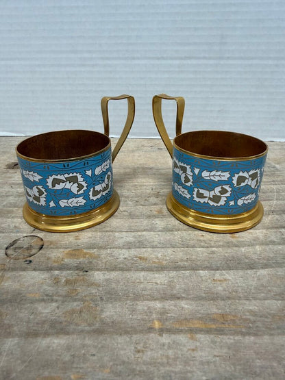 VINTAGE CLOISONNE TEA GLASS HOLDERS SET OF 2