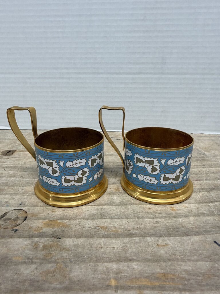 VINTAGE CLOISONNE TEA GLASS HOLDERS SET OF 2