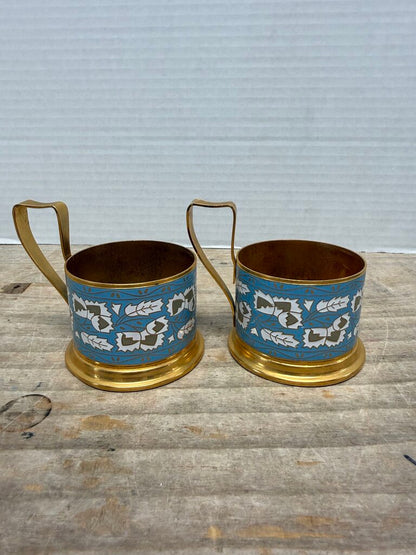 VINTAGE CLOISONNE TEA GLASS HOLDERS SET OF 2