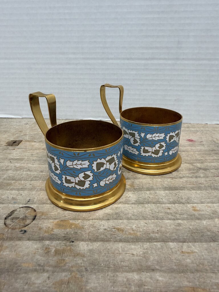 VINTAGE CLOISONNE TEA GLASS HOLDERS SET OF 2