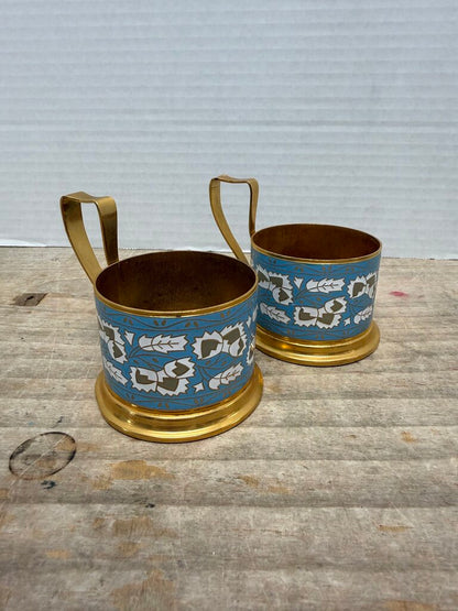 VINTAGE CLOISONNE TEA GLASS HOLDERS SET OF 2