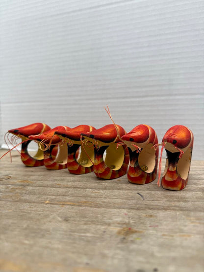 WOODEN SHRIMP NAPKIN RINGS (SET OF 6)