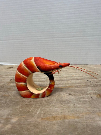 WOODEN SHRIMP NAPKIN RINGS (SET OF 6)