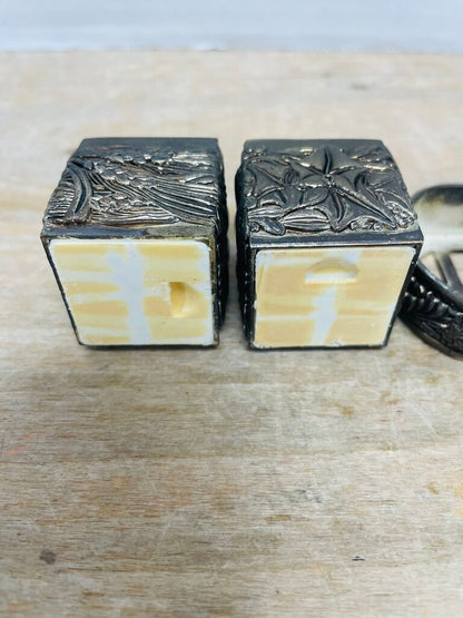 VINTAGE SILVER PLATED SALT AND PEPPER SHAKER W/ CARRY BASKET