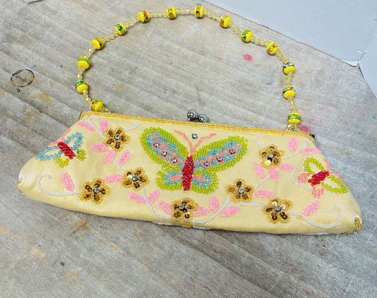 VINTAGE BEADED CLUTCH YELLOW BUTTERFLY