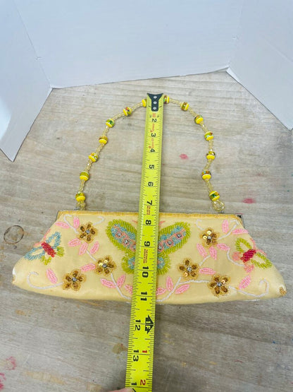 VINTAGE BEADED CLUTCH YELLOW BUTTERFLY