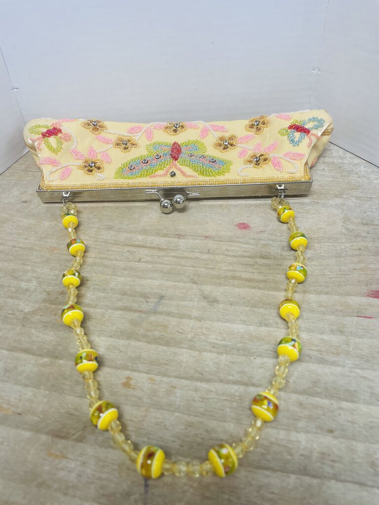 VINTAGE BEADED CLUTCH YELLOW BUTTERFLY