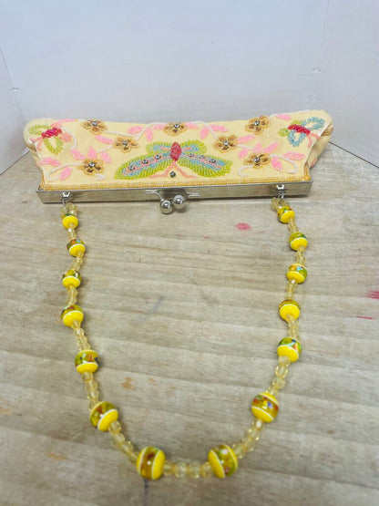 VINTAGE BEADED CLUTCH YELLOW BUTTERFLY
