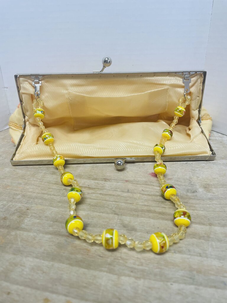 VINTAGE BEADED CLUTCH YELLOW BUTTERFLY