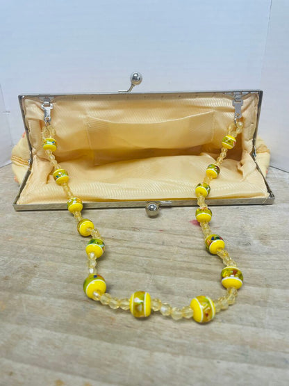 VINTAGE BEADED CLUTCH YELLOW BUTTERFLY