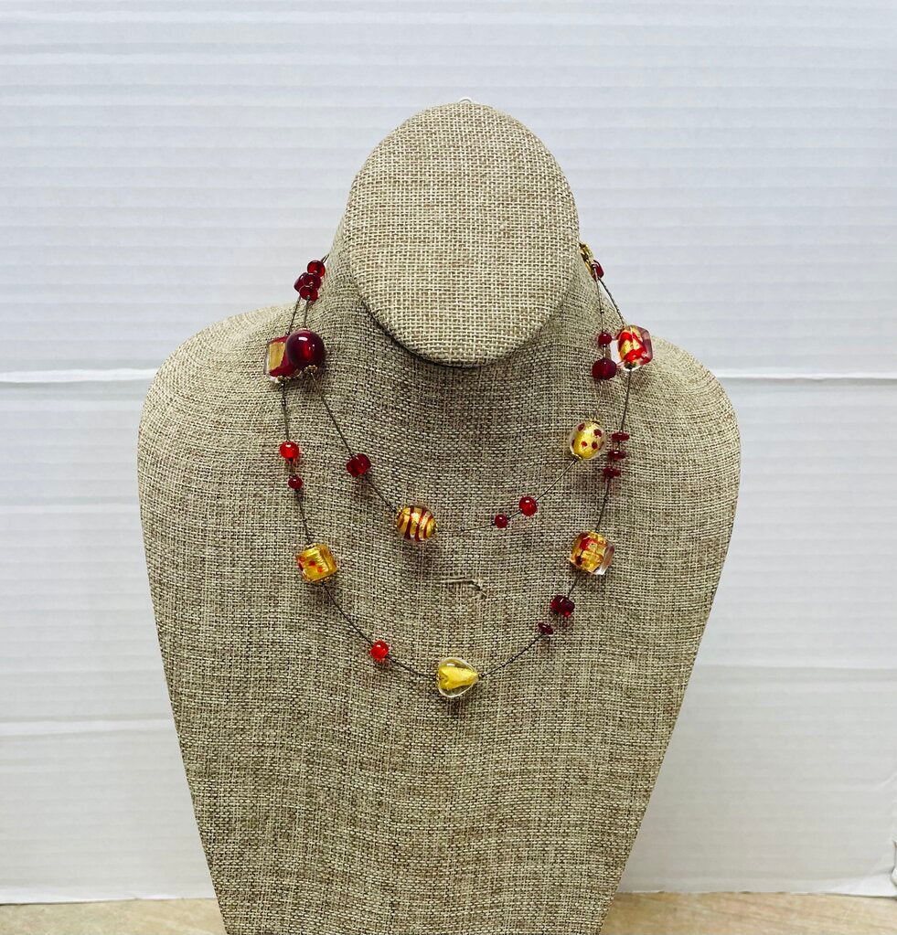 MURANO GOLD FOIL AND RED BEADED NECKLACE