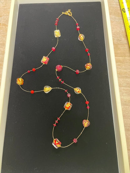 MURANO GOLD FOIL AND RED BEADED NECKLACE